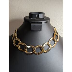 Vintage 1960s High Polished Gold Tone Flat Fit Chunky Chain Link Necklace